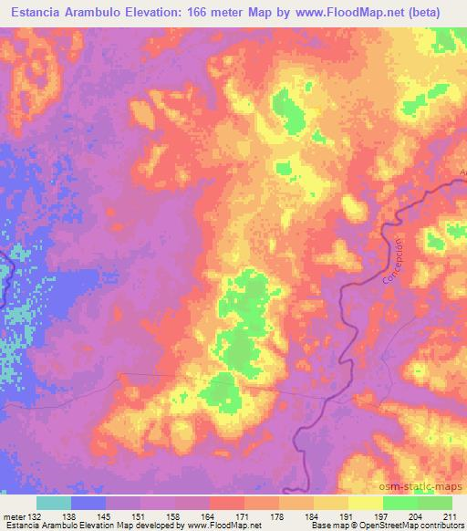 Estancia Arambulo,Paraguay Elevation Map
