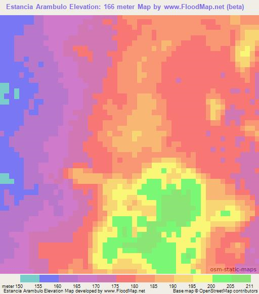 Estancia Arambulo,Paraguay Elevation Map