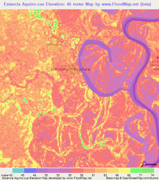 Estancia Aquino-cue,Paraguay Elevation Map