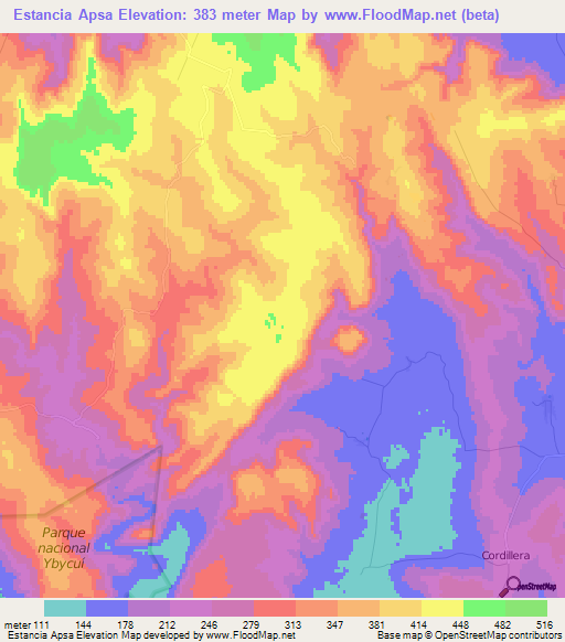 Estancia Apsa,Paraguay Elevation Map