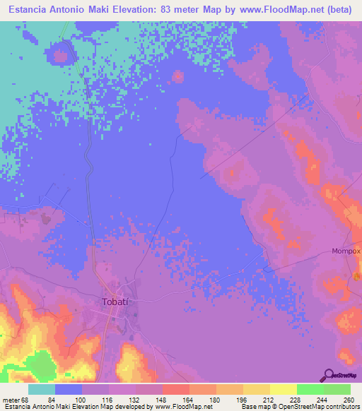 Estancia Antonio Maki,Paraguay Elevation Map