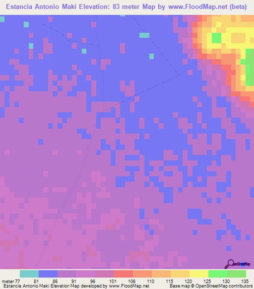 Estancia Antonio Maki,Paraguay Elevation Map