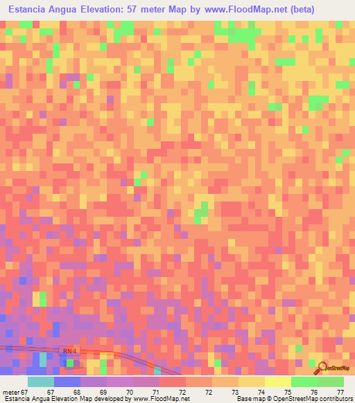 Estancia Angua,Paraguay Elevation Map