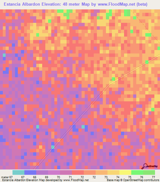 Estancia Albardon,Paraguay Elevation Map