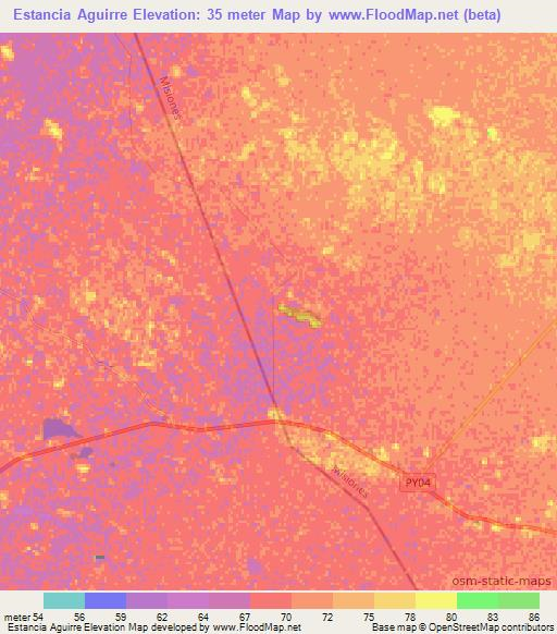Estancia Aguirre,Paraguay Elevation Map