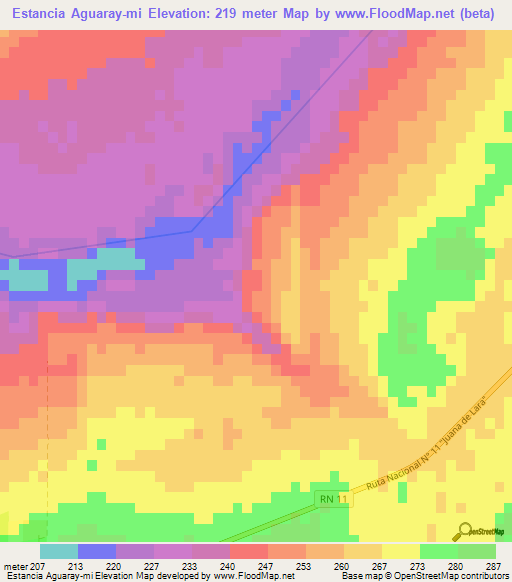 Estancia Aguaray-mi,Paraguay Elevation Map
