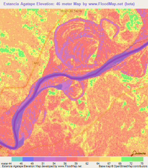 Estancia Agatape,Paraguay Elevation Map