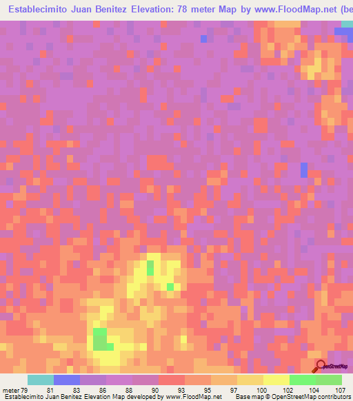 Establecimito Juan Benitez,Paraguay Elevation Map