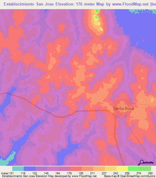 Establecimiento San Jose,Paraguay Elevation Map