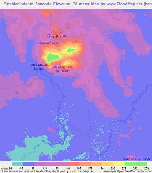 Establecimiento Sanaoria,Paraguay Elevation Map