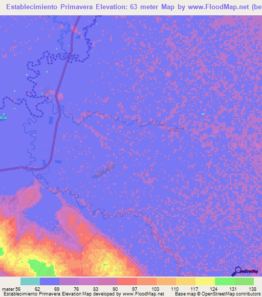 Establecimiento Primavera,Paraguay Elevation Map