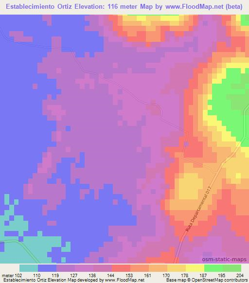 Establecimiento Ortiz,Paraguay Elevation Map