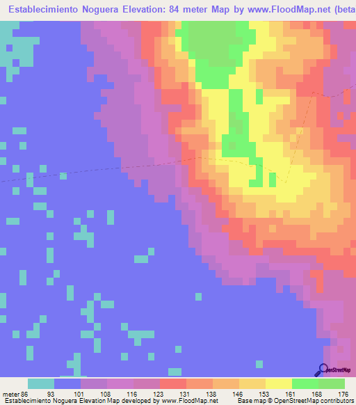 Establecimiento Noguera,Paraguay Elevation Map