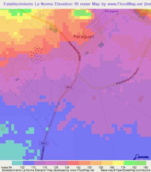 Establecimiento La Norma,Paraguay Elevation Map