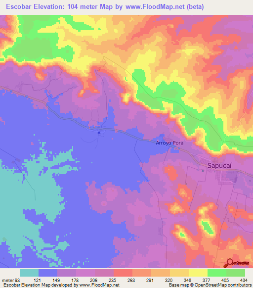Escobar,Paraguay Elevation Map