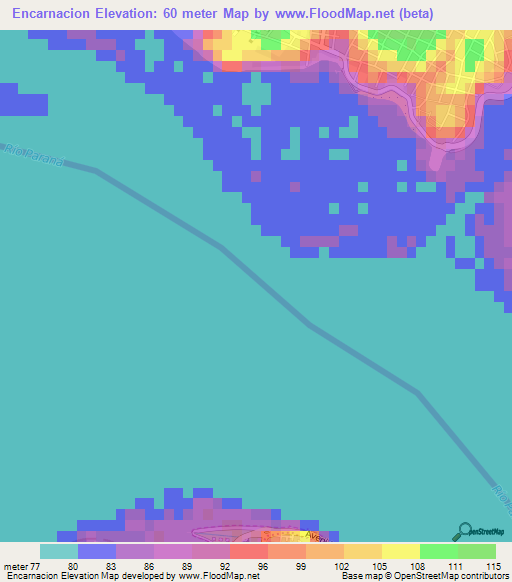 Encarnacion,Paraguay Elevation Map