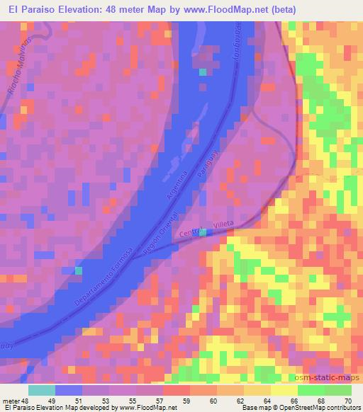 El Paraiso,Paraguay Elevation Map