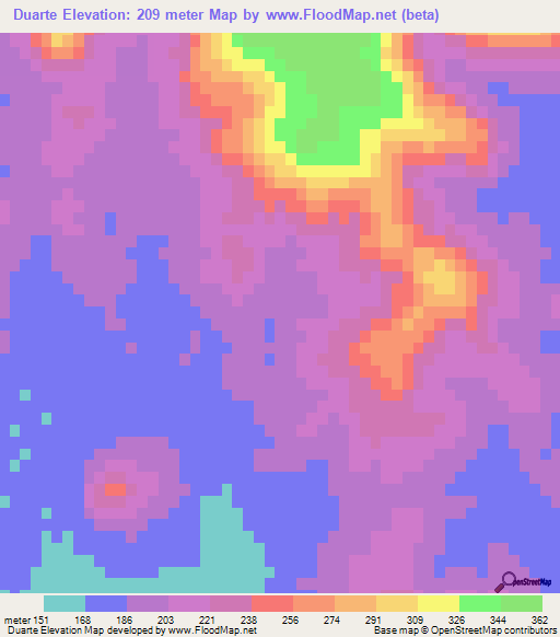 Duarte,Paraguay Elevation Map