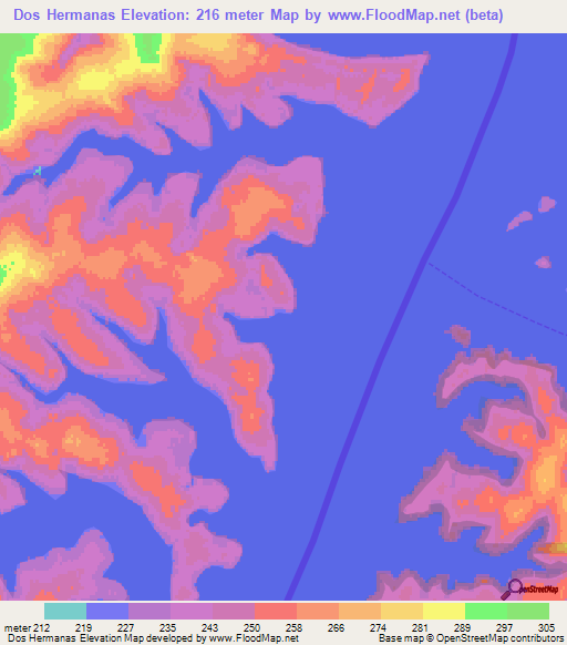 Dos Hermanas,Paraguay Elevation Map