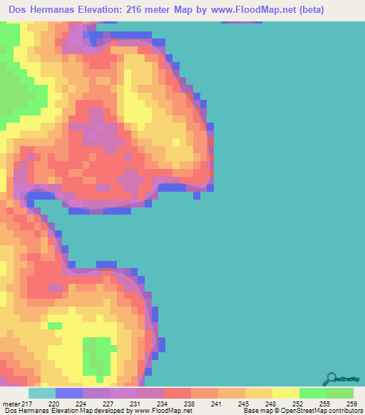 Dos Hermanas,Paraguay Elevation Map