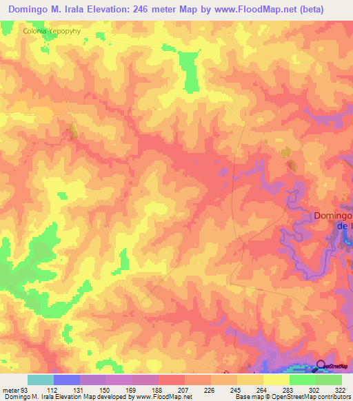 Domingo M. Irala,Paraguay Elevation Map