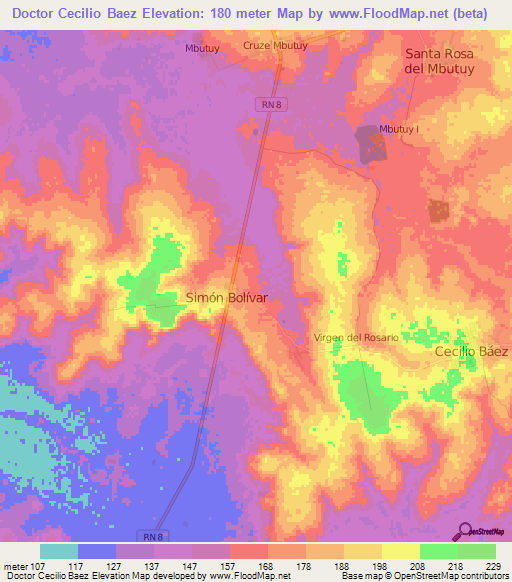 Doctor Cecilio Baez,Paraguay Elevation Map