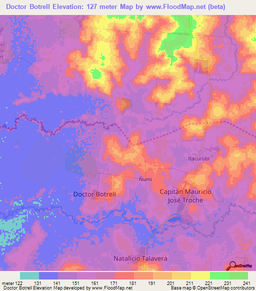 Doctor Botrell,Paraguay Elevation Map