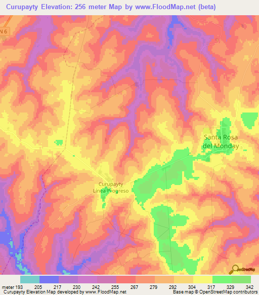 Curupayty,Paraguay Elevation Map