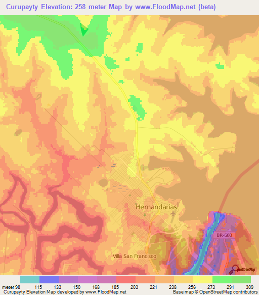 Curupayty,Paraguay Elevation Map