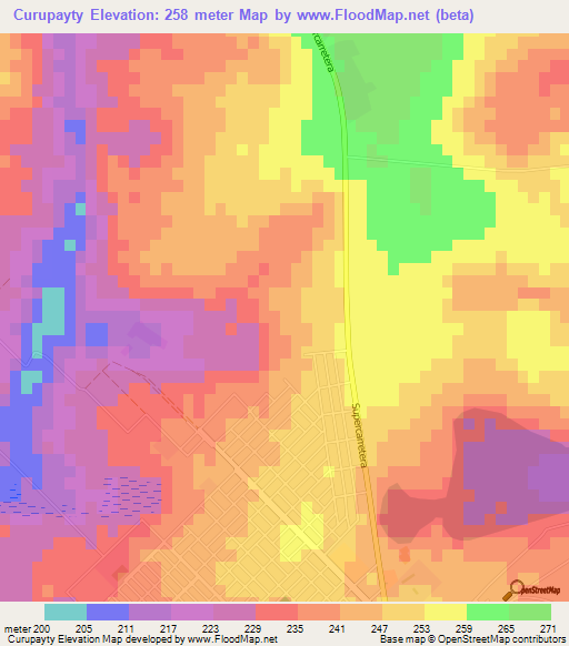 Curupayty,Paraguay Elevation Map