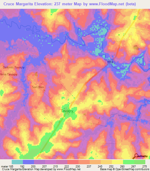 Cruce Margarita,Paraguay Elevation Map