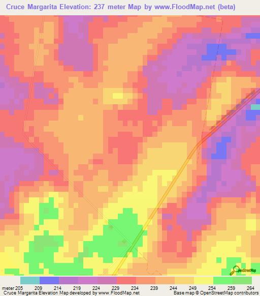 Cruce Margarita,Paraguay Elevation Map