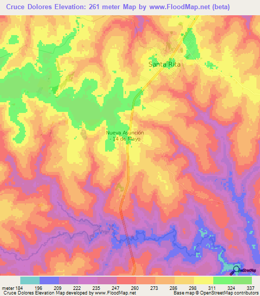 Cruce Dolores,Paraguay Elevation Map