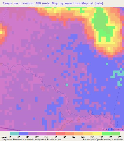 Creyo-cue,Paraguay Elevation Map