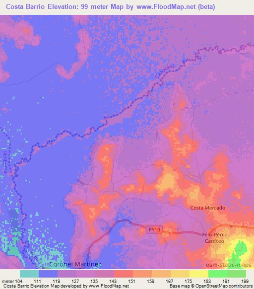 Costa Barrio,Paraguay Elevation Map