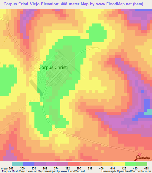 Corpus Cristi Viejo,Paraguay Elevation Map