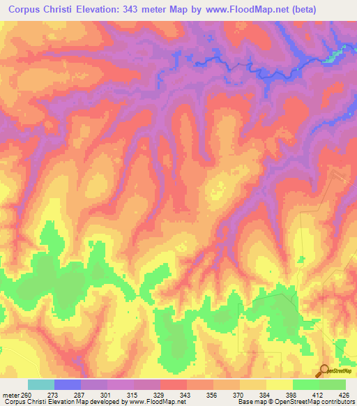 Corpus Christi,Paraguay Elevation Map