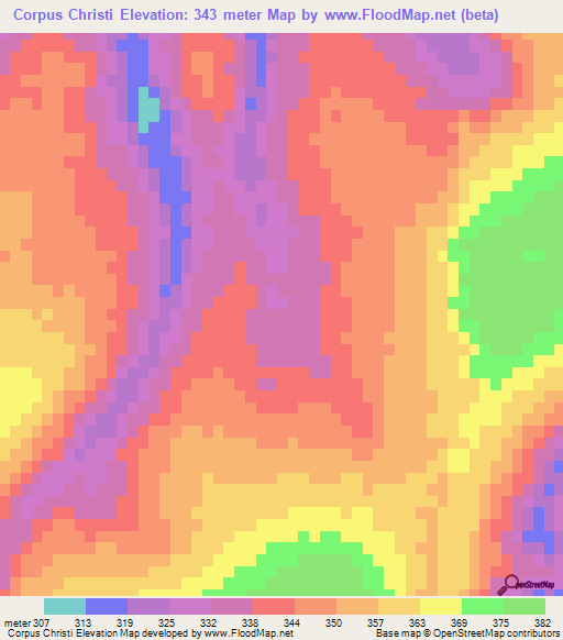 Corpus Christi,Paraguay Elevation Map