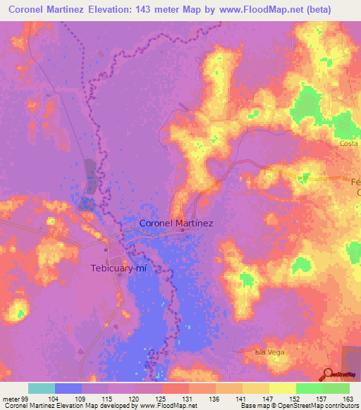 Coronel Martinez,Paraguay Elevation Map
