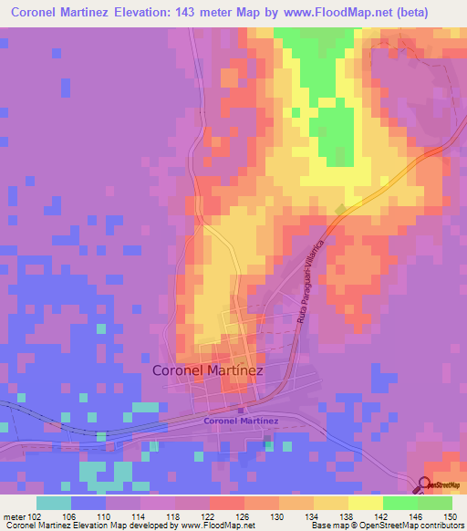 Coronel Martinez,Paraguay Elevation Map