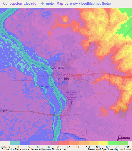 Concepcion,Paraguay Elevation Map