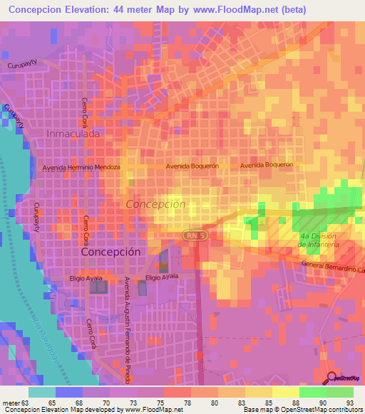 Concepcion,Paraguay Elevation Map