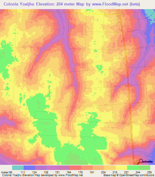 Colonia Yoaijhu,Paraguay Elevation Map