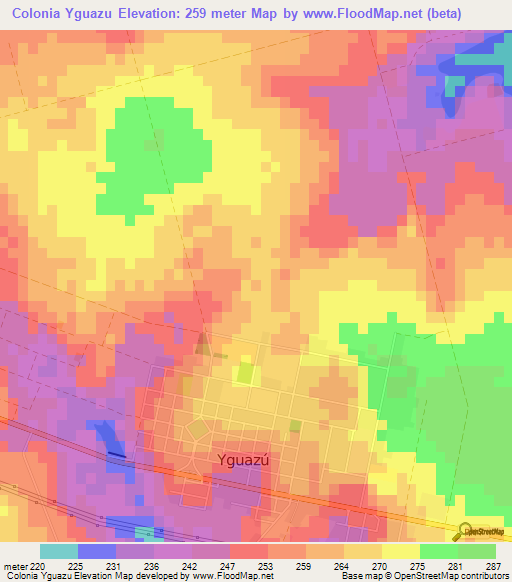 Colonia Yguazu,Paraguay Elevation Map
