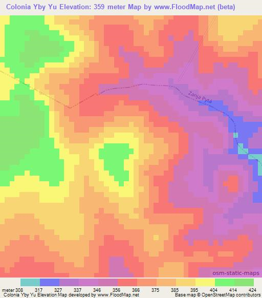 Colonia Yby Yu,Paraguay Elevation Map