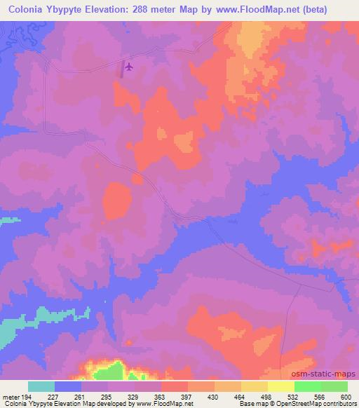 Colonia Ybypyte,Paraguay Elevation Map