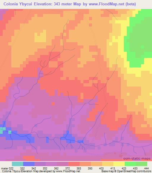 Colonia Ybycui,Paraguay Elevation Map