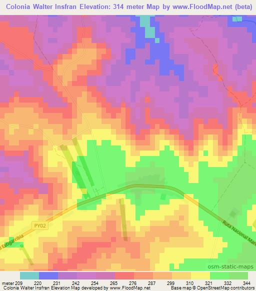 Colonia Walter Insfran,Paraguay Elevation Map