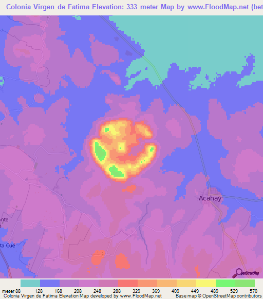 Colonia Virgen de Fatima,Paraguay Elevation Map