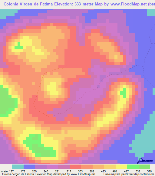 Colonia Virgen de Fatima,Paraguay Elevation Map